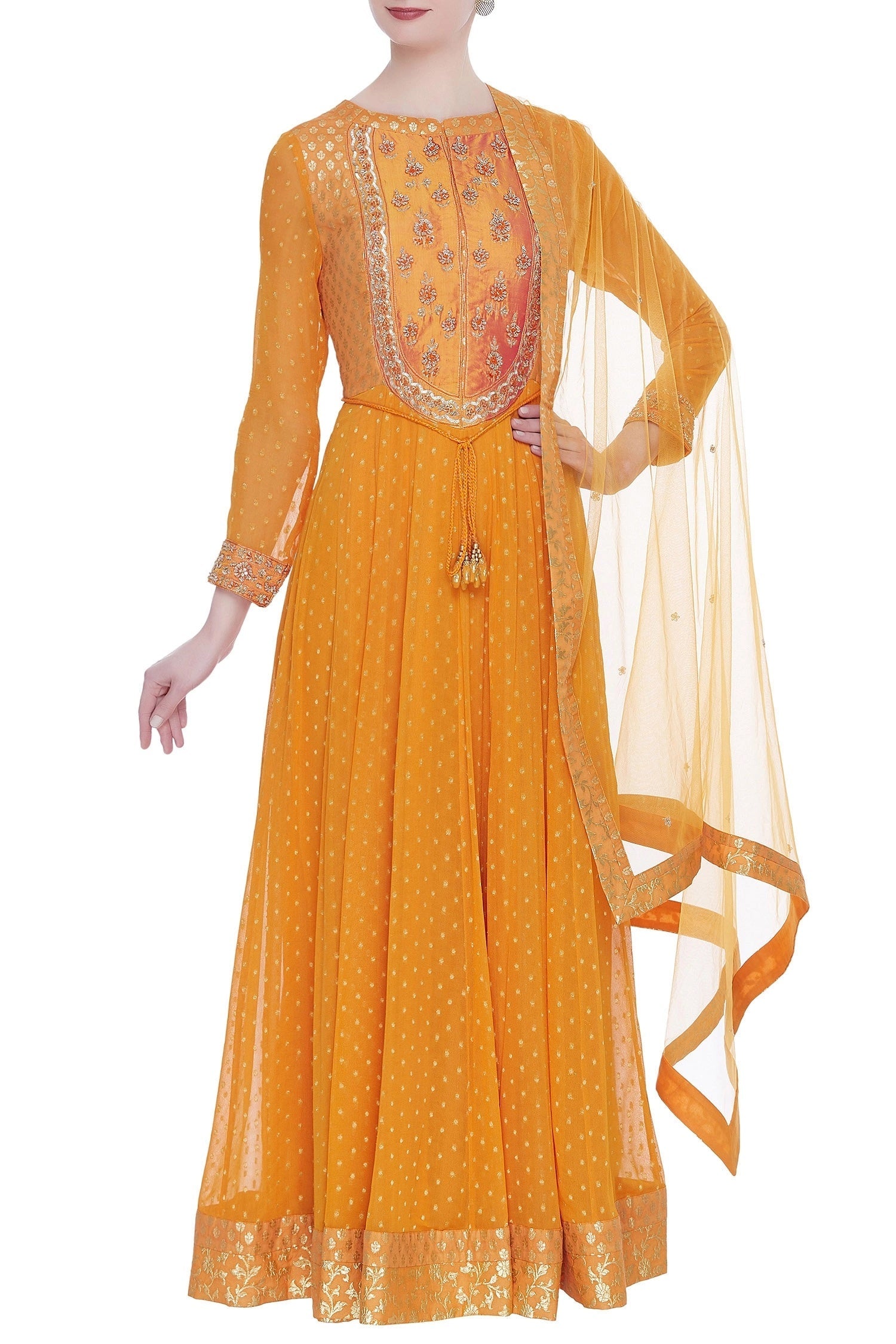 Zardozi embroidered anarkali kurta with dupatta and churidar